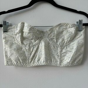 Women's Intimate Strapless Floral Embroidered Bustier Cream Bra Size M